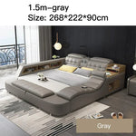 Genuine Leather Bed Frame Soft Beds Massager Storage Safe Speaker