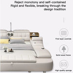 Genuine Leather Bed Frame Soft Beds Massager Storage Safe Speaker