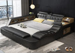Genuine Leather Bed Frame Soft Beds Massager Storage Safe Speaker