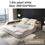 Genuine Leather Bed Frame Soft Beds Massager Storage Safe Speaker