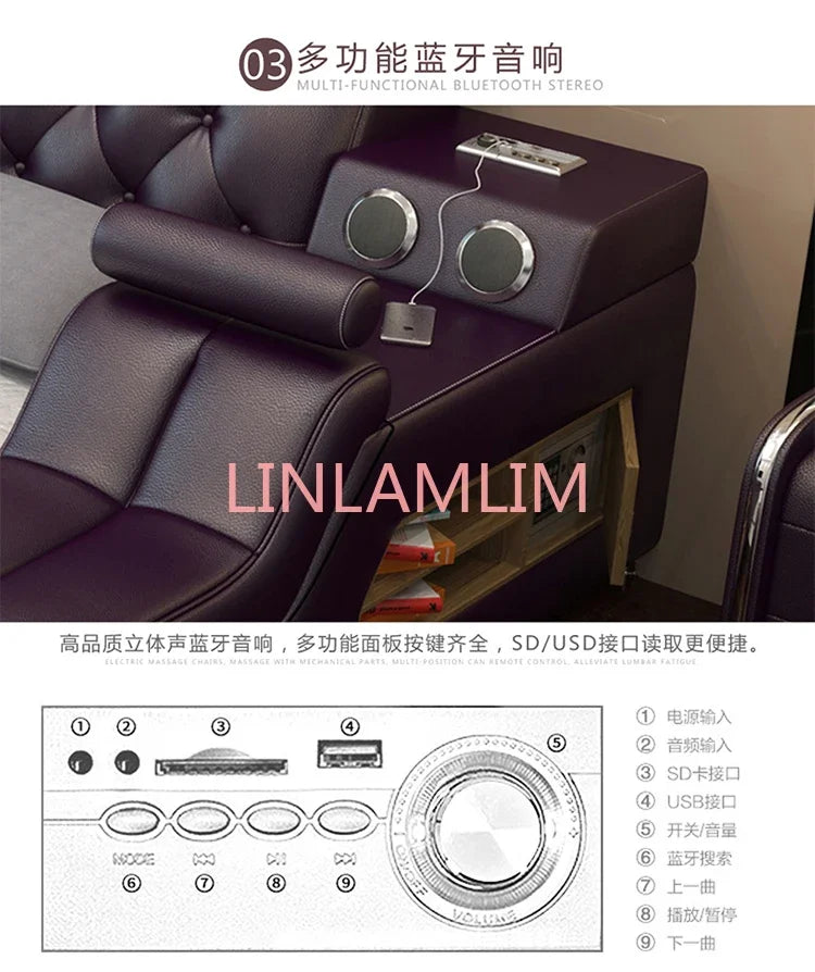 Genuine leather bed frame Soft Beds massager storage safe speaker LED