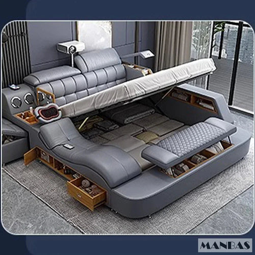 Linlamlim Luxury King Size Genuine Leather Bed / Tech Smart Bed /