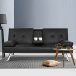 Artiss Sofa Bed 168CM Black PU Leather