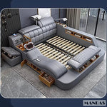 MANBAS Luxury King Size Genuine Leather Bed / Tech Smart Bed /