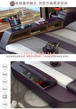 Genuine leather bed frame Soft Beds massager storage safe speaker LED