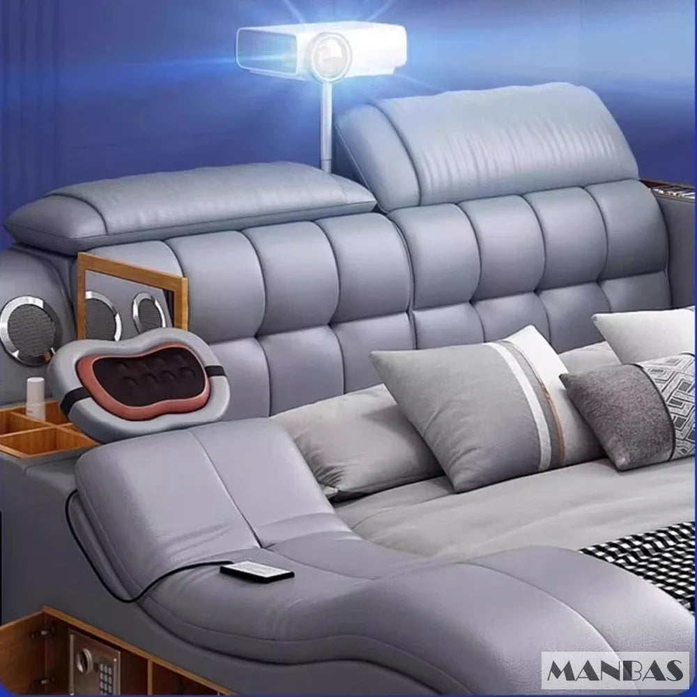MANBAS Luxury King Size Genuine Leather Bed / Tech Smart Bed /