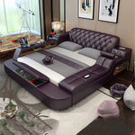 Genuine leather bed frame Soft Beds massager storage safe speaker LED