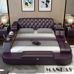 Genuine leather bed frame Soft Beds massager storage safe speaker LED