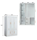 YG-5 Armoire Wardrobe  74" H 3 Doors 2 Drawers White Bedroom Wardrobe Armoire Closet Freestanding Clothes Storage Armoire Organizer with Hanging Rod Shelves Clothes Cabinet for Bathrooms Clothes Storage