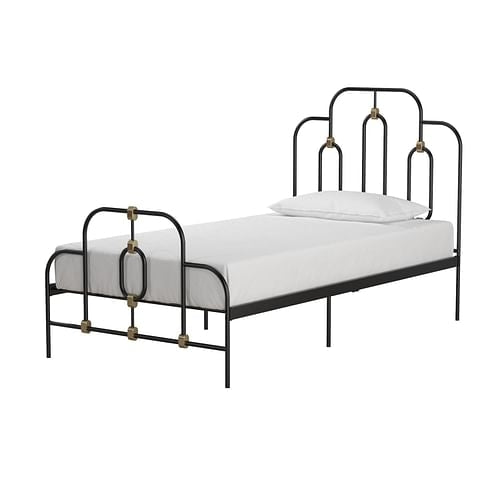 Twin size Farmhouse Adjustable Height Platform Bed in Black Gold Metal