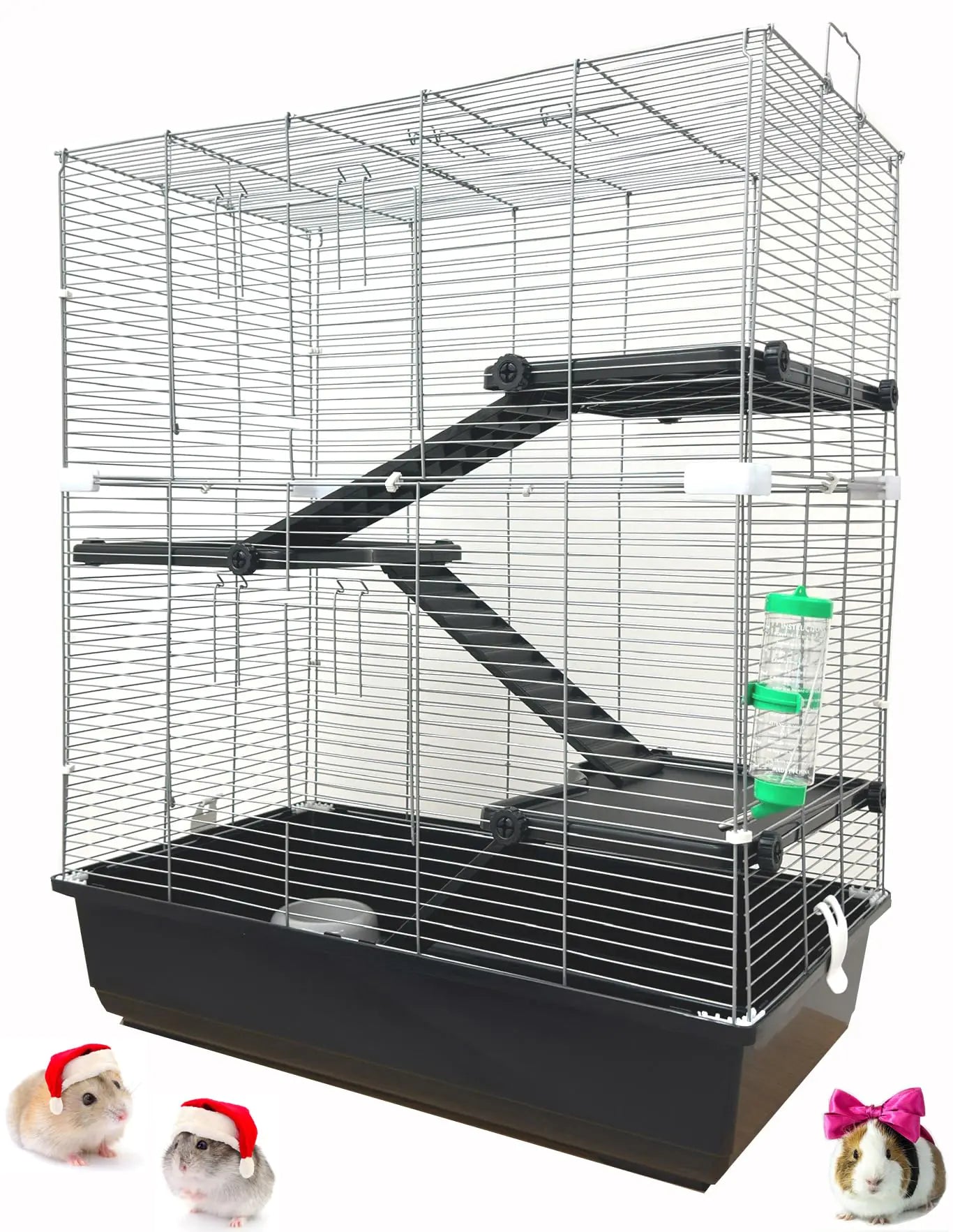 Pet Products Extra Large 4-Floor Universal Small Animal Home Critter Paw Safe Guinea Pig Habitat Cage Tight 3/8-inch Wire Spacing 6.5" Deep Tubby Base for Wide Variety of Small Animals