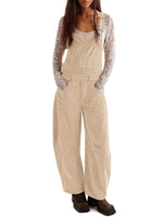 Yousify Wide Leg Jumpsuits for Women Fleece One Piece Loose Fit Overalls with Pockets 2024 Fall Fashion Beige M