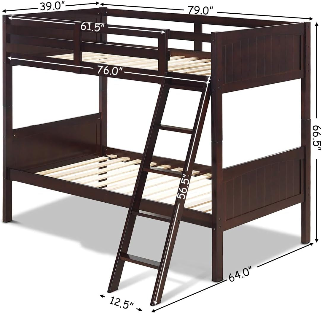Twin Over Twin Bunk Bed Espresso With Safety Rails