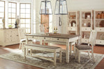 Bolanburg Farmhouse Dining Table Drawers Whitewash Seats 6