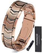 Feraco Copper Bracelet for Men 3X StrengthMagnetic Therapy Bracelet Copper Jewelry with Powerful 3800 Gauss MagnetsPremium Fold-Over Clasp(Upgrade)