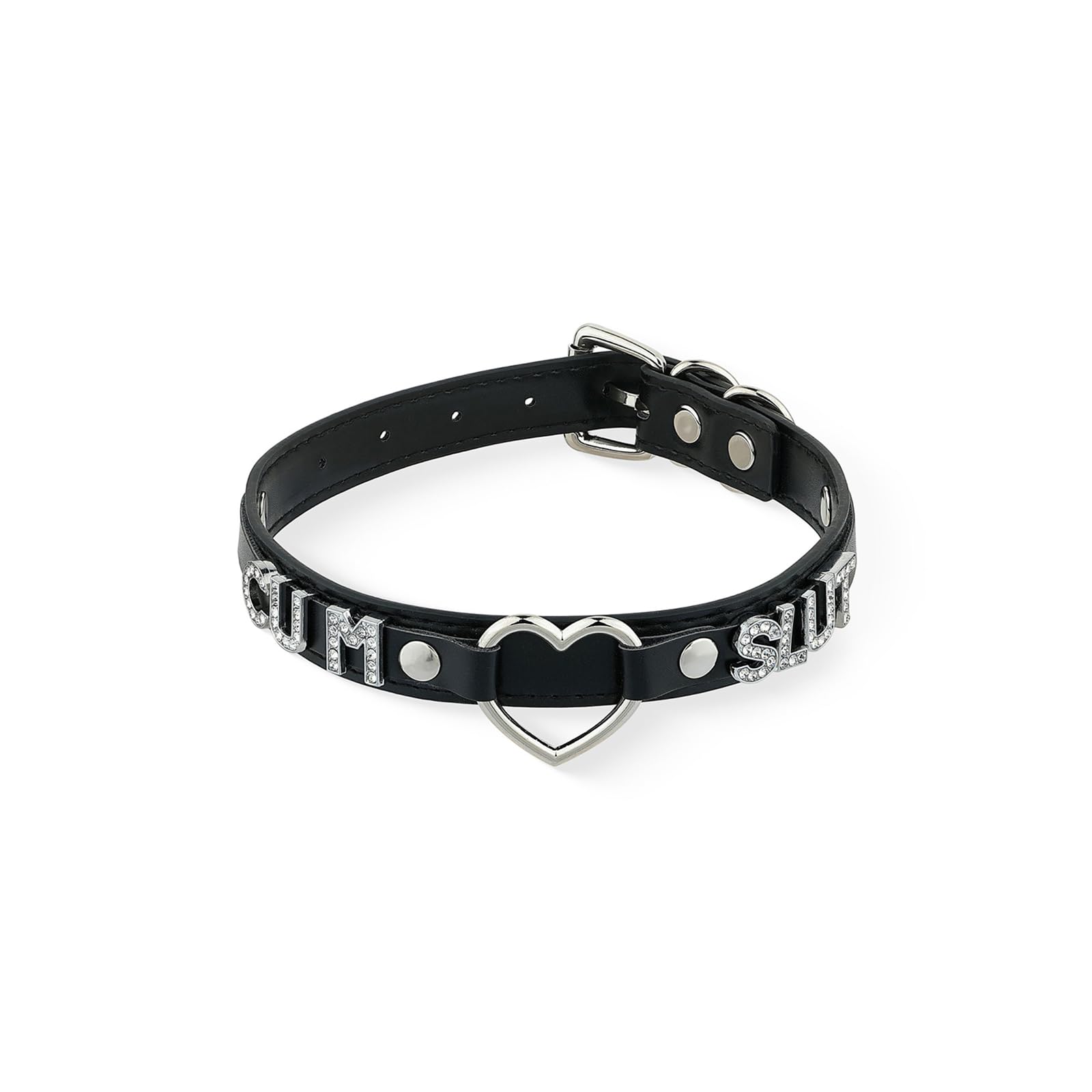 ADEMISHIA Black Heart O-ring Letter Choker Necklace For Women Punk Handmade PU Leather Leash Collar Adjustable Gothic Jewerly
