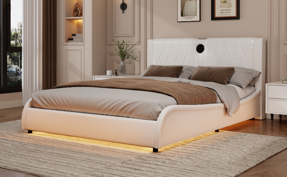 King Size Luxurious Faux Leather Upholstered Platform Bed with
