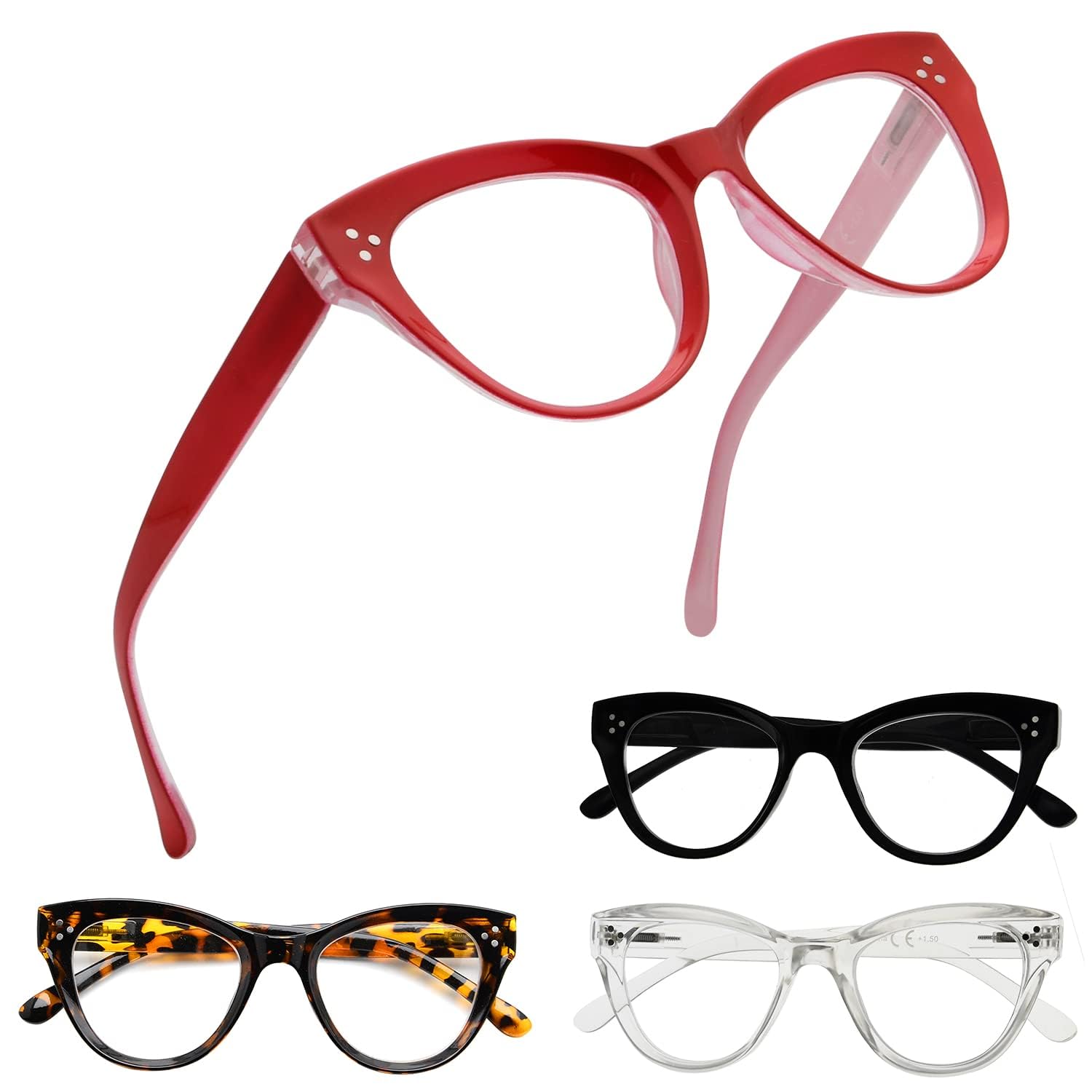 Eyekepper 4-pack Cateye Design Reading Glasses Oversized Readers for Women Reading +0.50