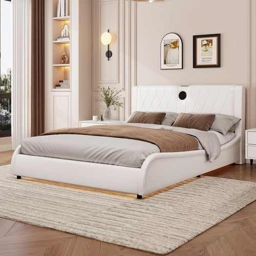 King Size Luxurious Faux Leather Upholstered Platform Bed with