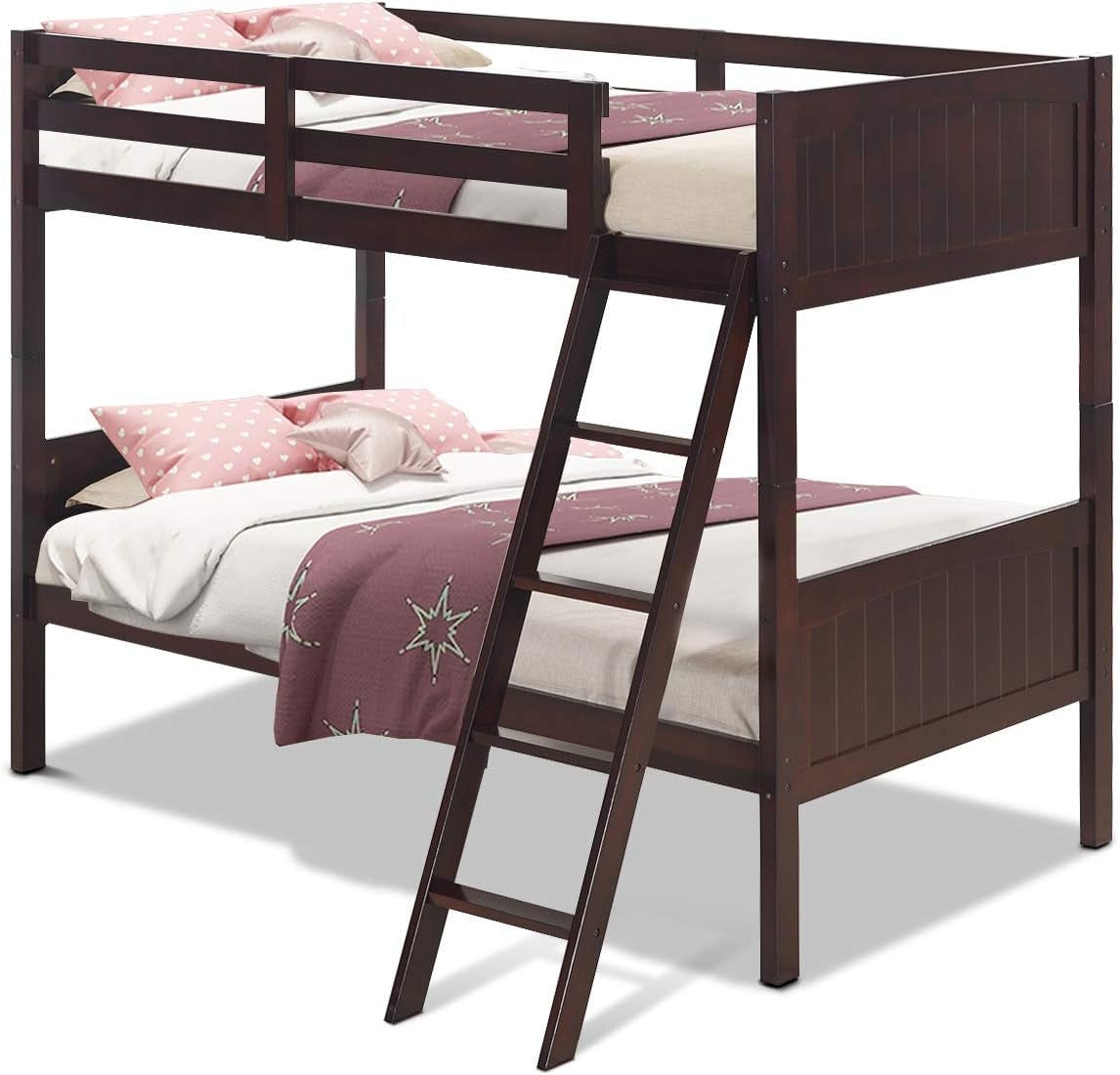 Twin Over Twin Bunk Bed Espresso With Safety Rails