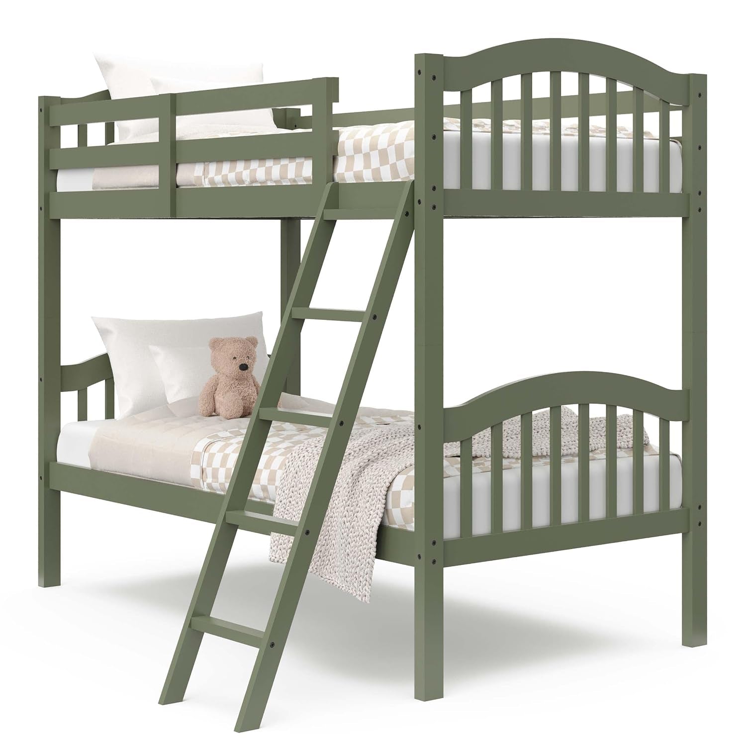 Olive Twin Over Twin Bunk Bed Converts To Two Beds