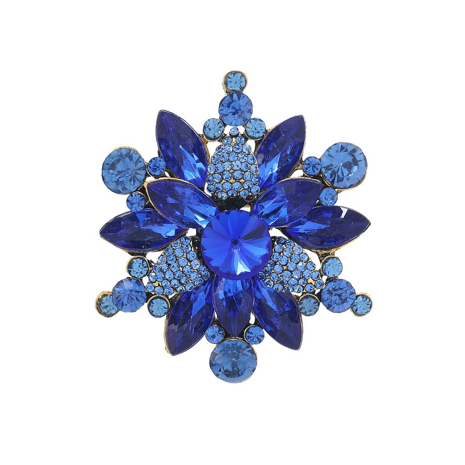 Vintage Crystal Rhinestone Flower Shape Brooch Pin Statement Jewelry Gift Accessories for Women-blue