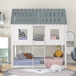 Twin House Bunk Bed With Playhouse White And Gray Finish
