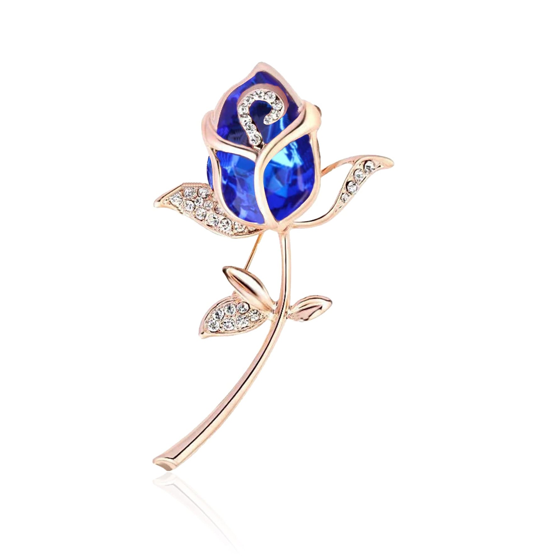 Red Created Rhinestone Crystal Brooch Classy Rose Flower Fashion Pin Gift for Women (Blue)