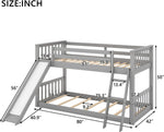 Grey Twin Bunk Bed With Slide Solid Pine Construction