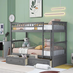 Grey Twin Bunk Bed With Storage Drawers Safety Rail