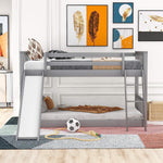 Grey Twin Bunk Bed With Slide Solid Pine Construction