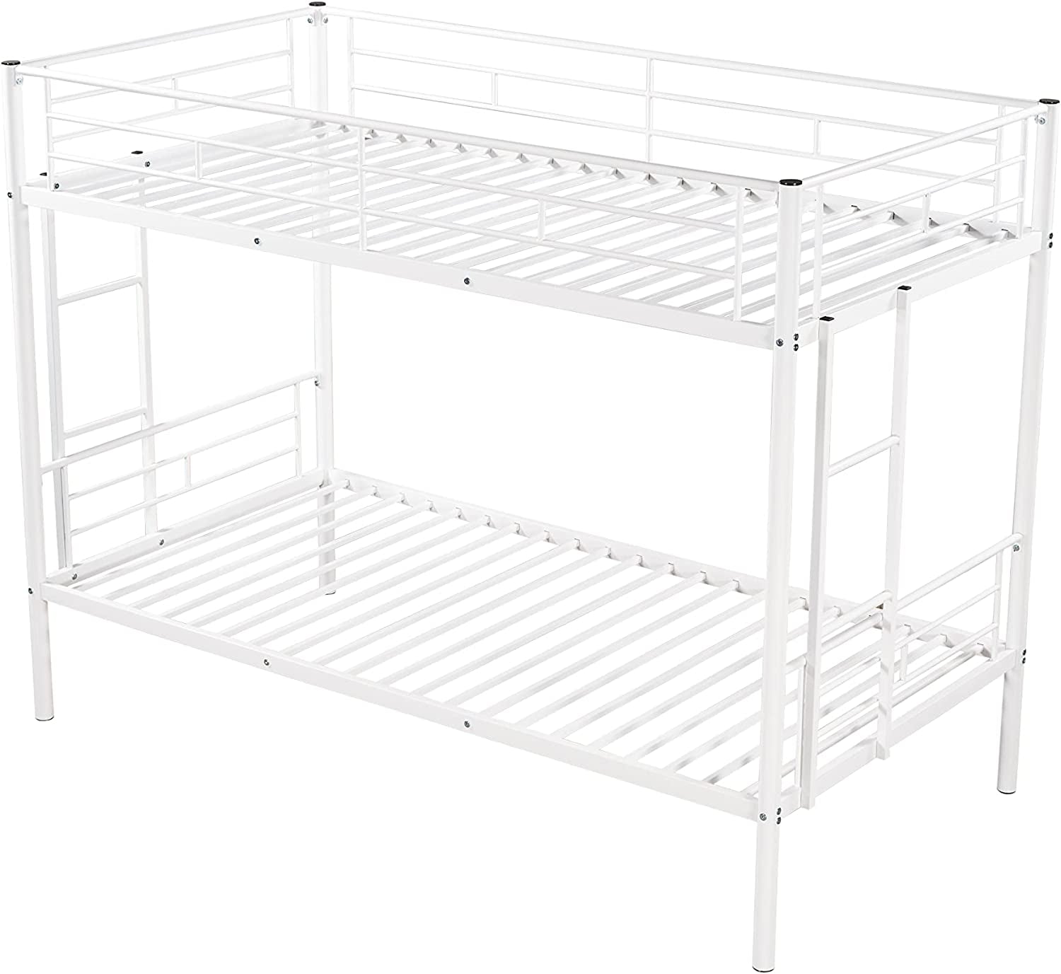 Twin Over Twin Metal Bunk Bed With 2 Ladders White