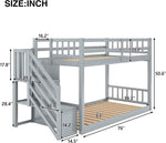 Twin Over Twin Low Bunk Bed With Storage Stairs Grey Wood