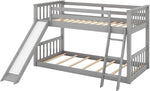 Grey Twin Bunk Bed With Slide Solid Pine Construction