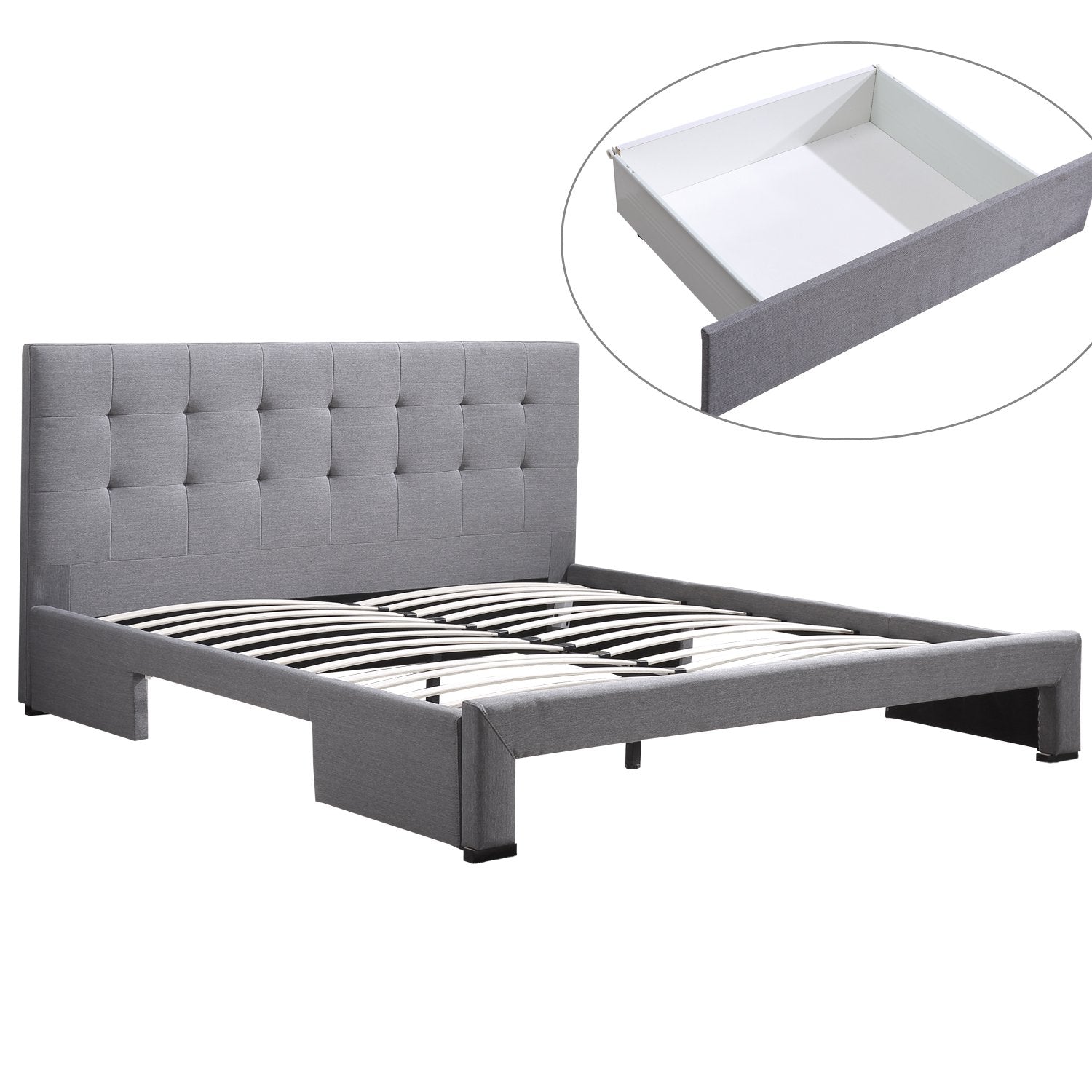 Levede Bed Frame Double King Fabric With Drawers Storage Wooden