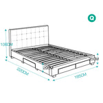 Levede Bed Frame Double King Fabric With Drawers Storage Wooden