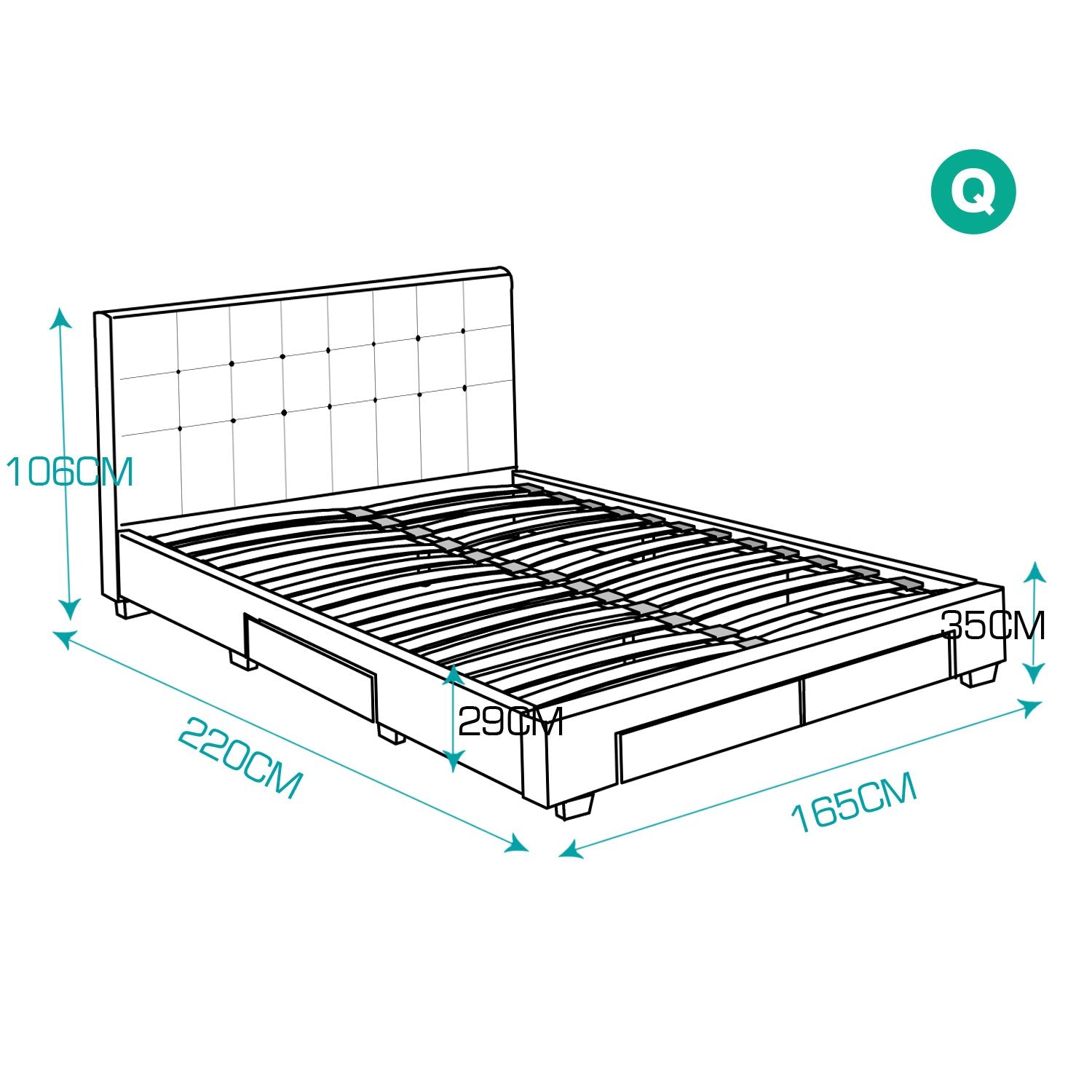 Levede Bed Frame Double King Fabric With Drawers Storage Wooden