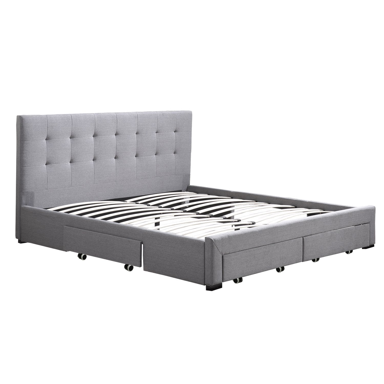Levede Bed Frame Double King Fabric With Drawers Storage Wooden