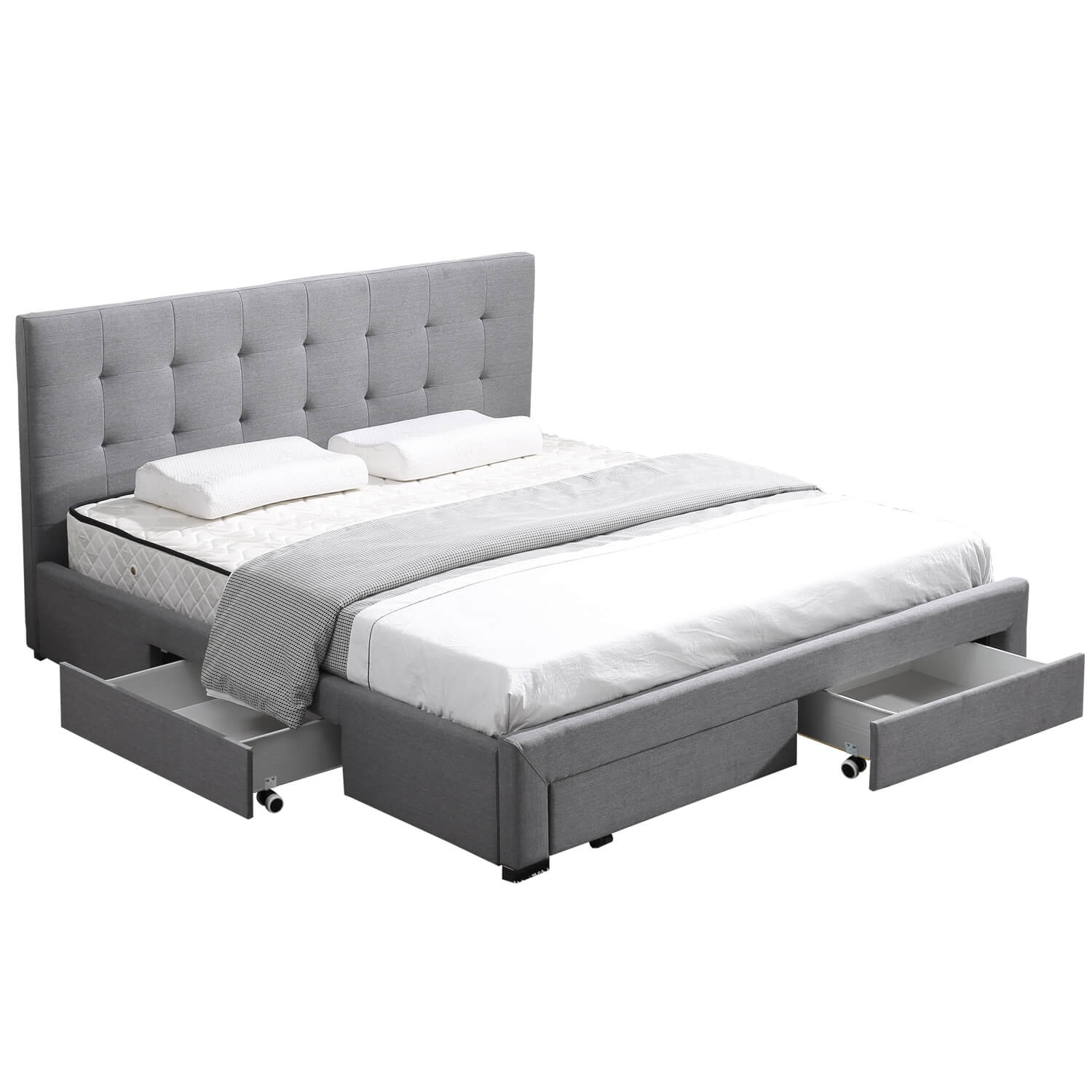 Levede Bed Frame Double King Fabric With Drawers Storage Wooden