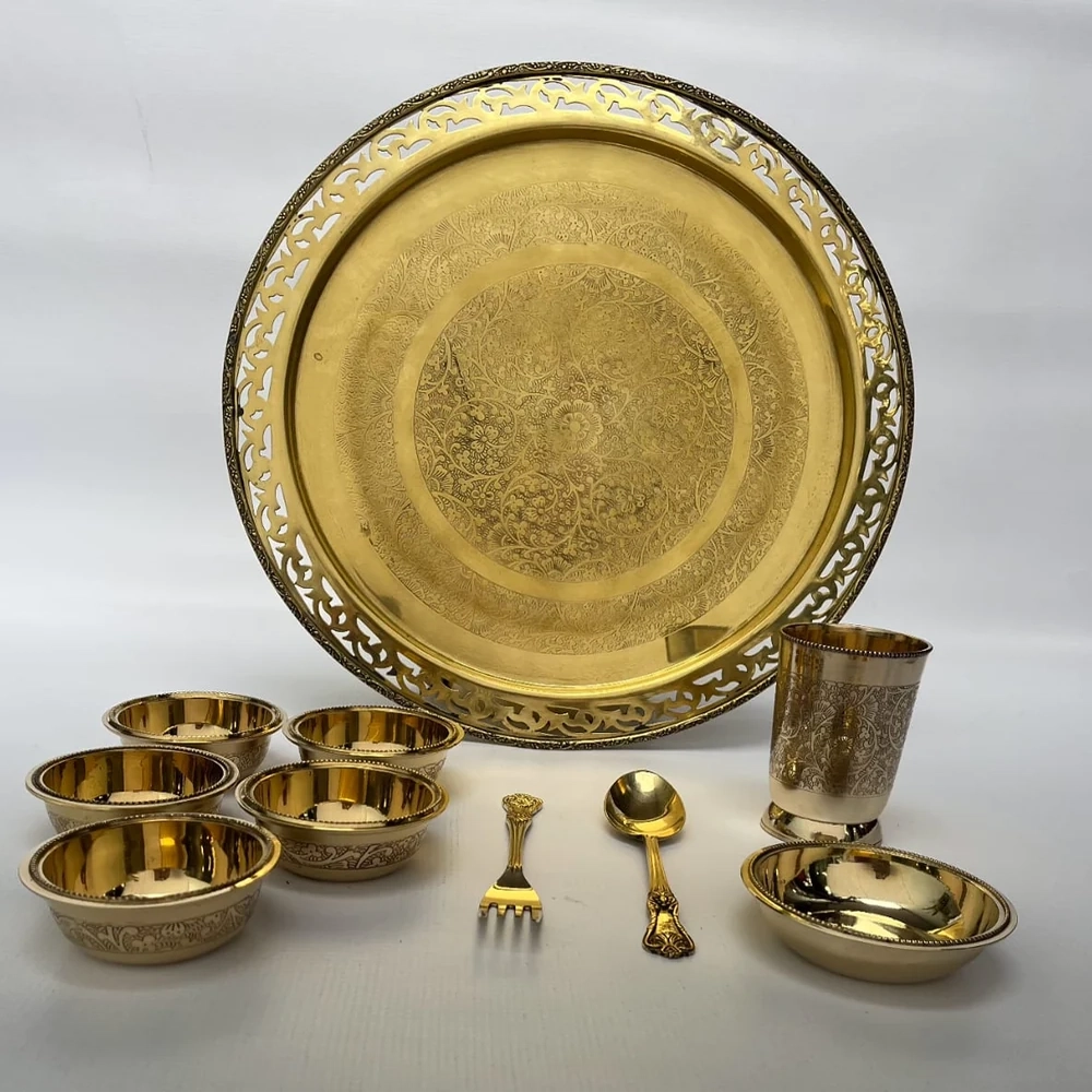 Brass Jali Dinner Set | Traditional Pital Tableware | Handcrafted