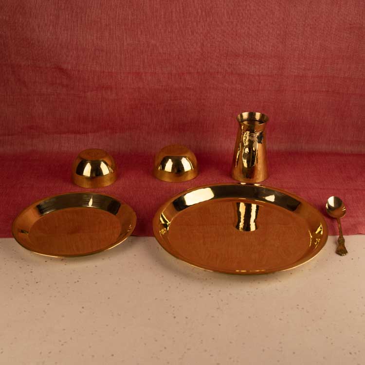 Brass Plate Set - 6 Pieces | Includes Full Plate, Quarter Plate, 2
