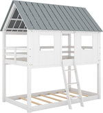 Twin House Bunk Bed With Playhouse White And Gray Finish
