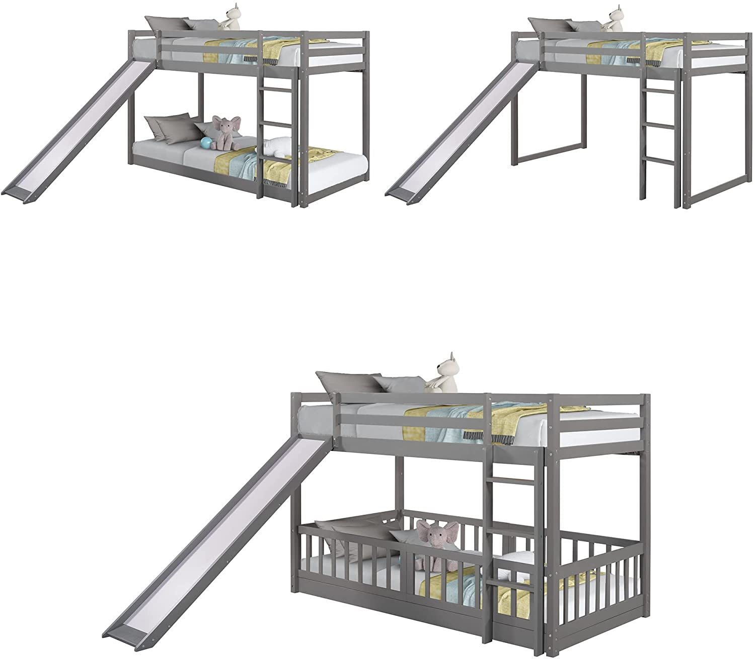 Twin Metal Bunk Bed Frame Black With Convertible Ladder