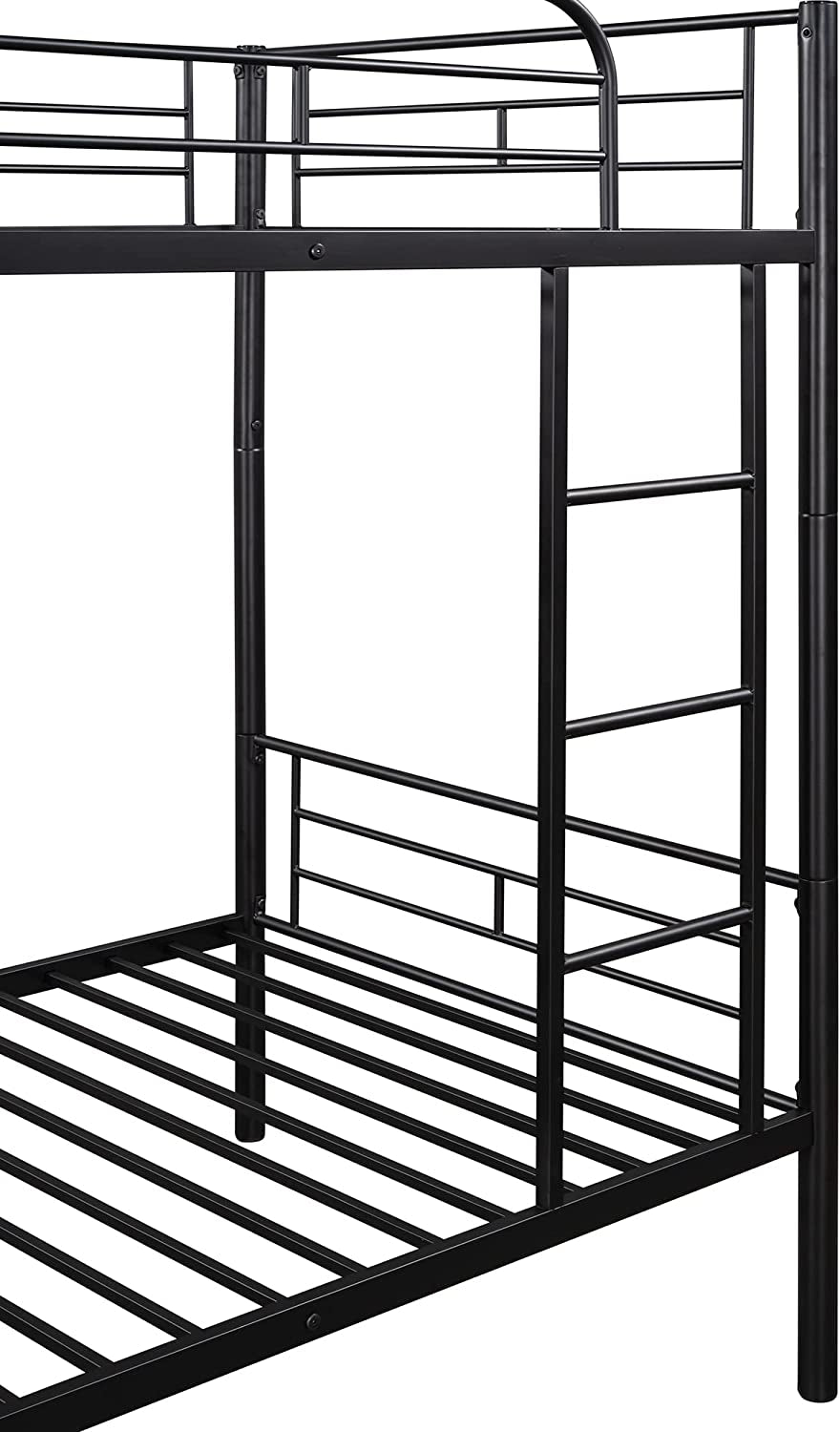 Twin Over Twin Metal Bunk Bed With Ladder In Black