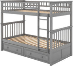 Grey Twin Bunk Bed With Storage Drawers Safety Rail