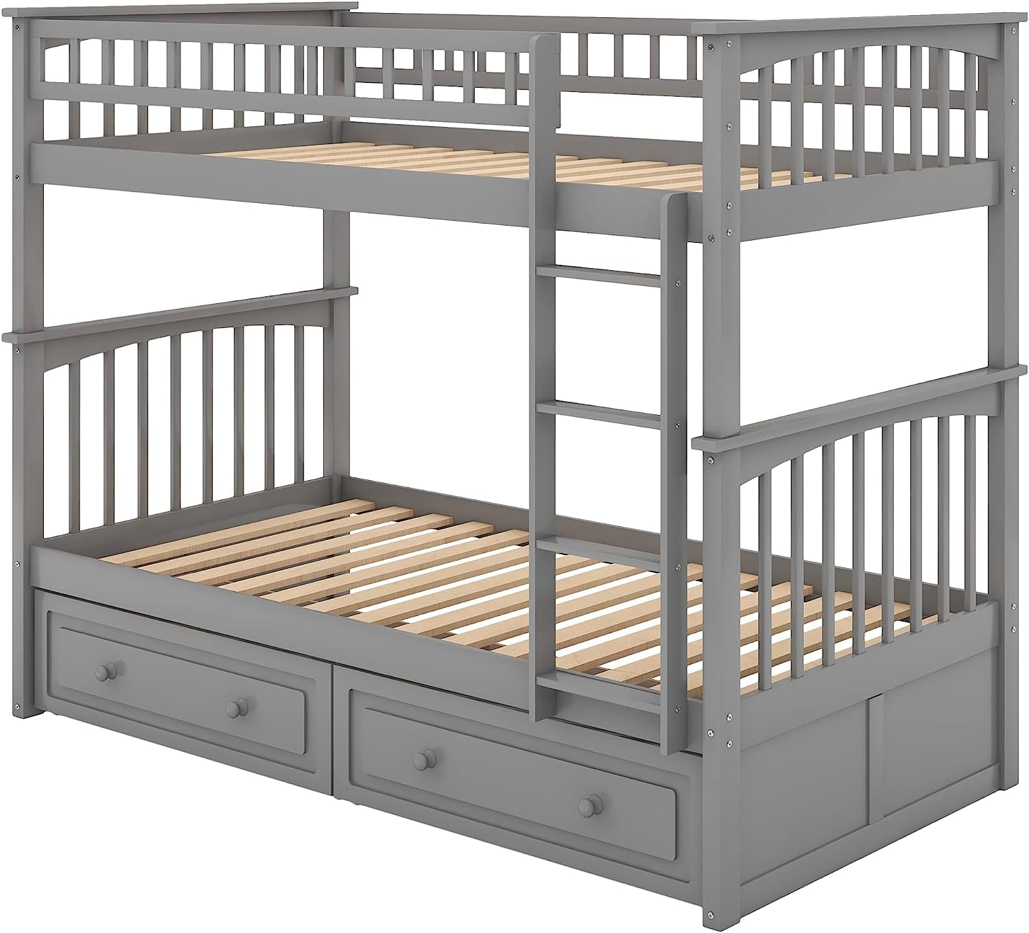 Grey Twin Bunk Bed With Storage Drawers Safety Rail