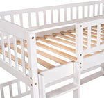 Twin Low Bunk Bed With Openable Fence And Slide White