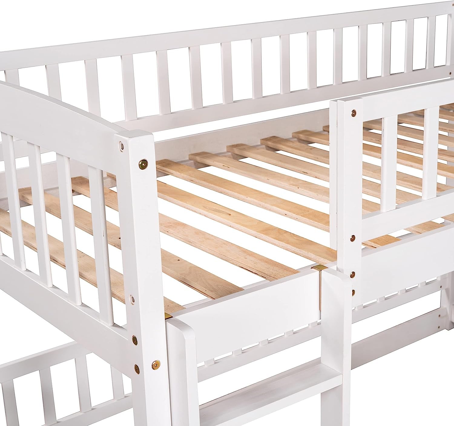 Twin Low Bunk Bed With Openable Fence And Slide White