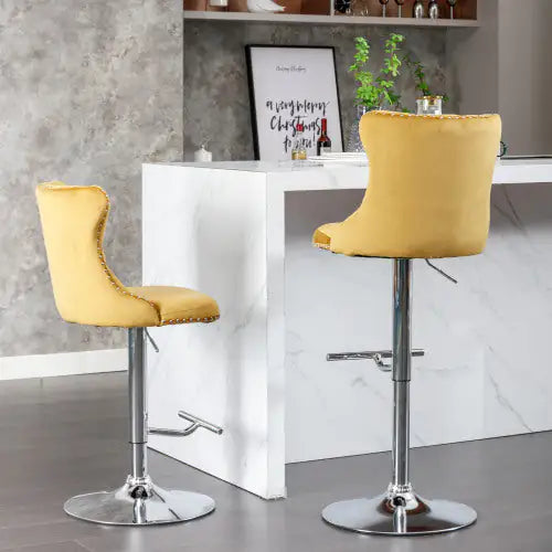 Swivel Velvet Barstools Adjusatble Seat Height From 25-33 Inch Gold,Set Of 2