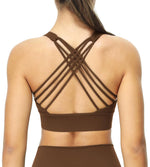 icyzone Sports Bras for Women - Activewear Strappy Padded Workout Yoga Tops Bra (Chestnut Brown XL)